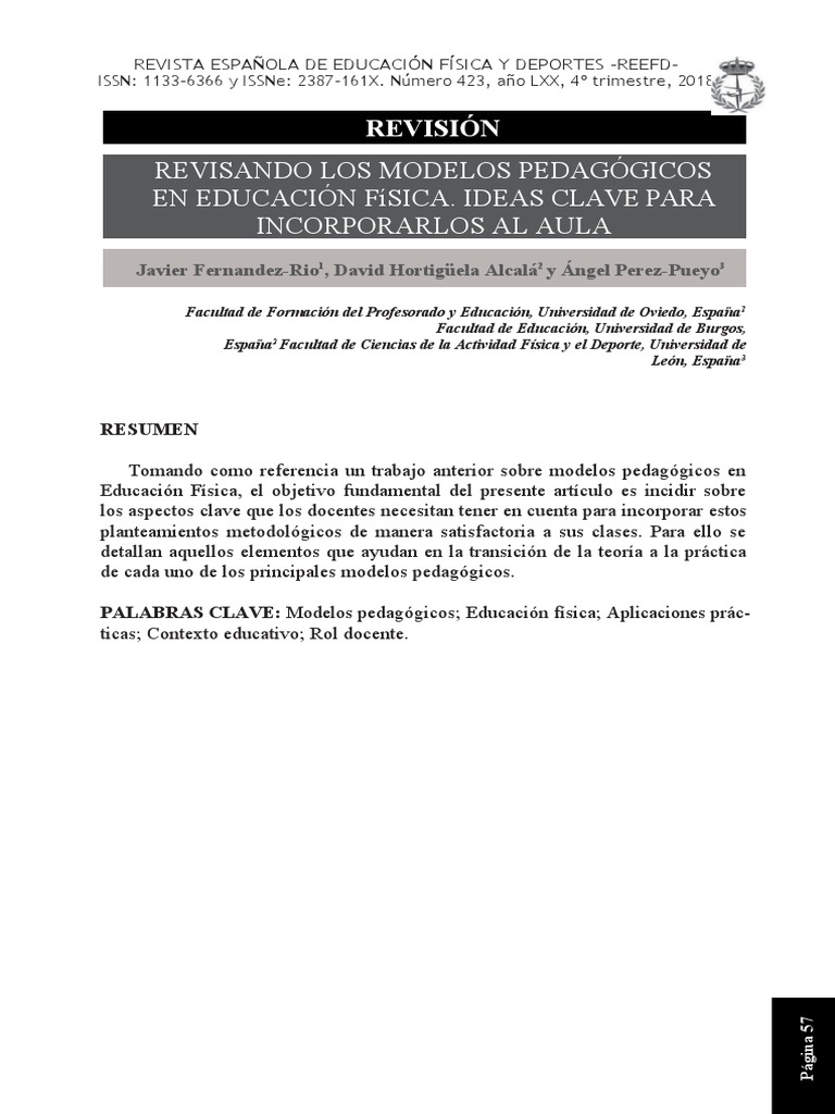Incorporación de Modelos Pedagógicos en EF | PDF | Maestros | Salón de ...