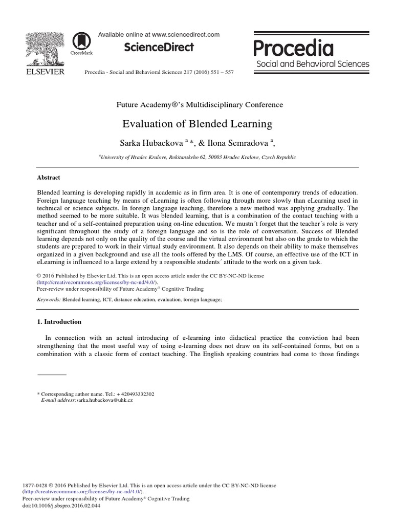 Evaluation Of Blended Learning Pdf Educational Technology