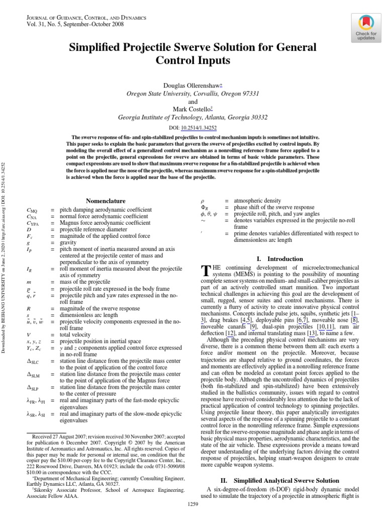 Simpli Fied Projectile Swerve Solution For General Control Inputs | PDF ...