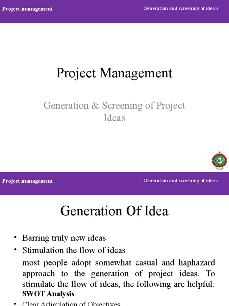 Project Idea Generation and Screening Guide | PDF | Feasibility Study ...