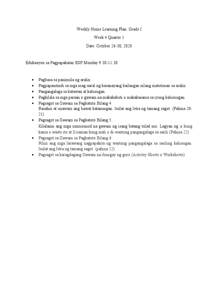 Weekly Home Learning Plan | PDF