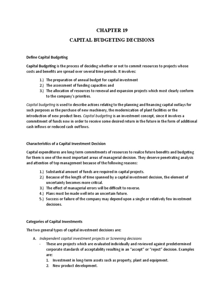 Ch19 Capital Budgeting Decisions | PDF | Capital Budgeting | Resource