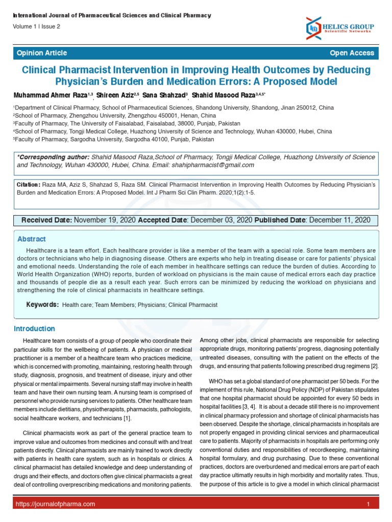 Clinical Pharmacist's Role in Reducing Errors | PDF | Pharmacy ...