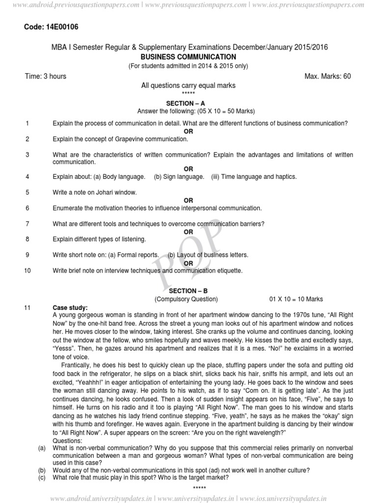 MBA Business Communication Exam | PDF | Nonverbal Communication ...