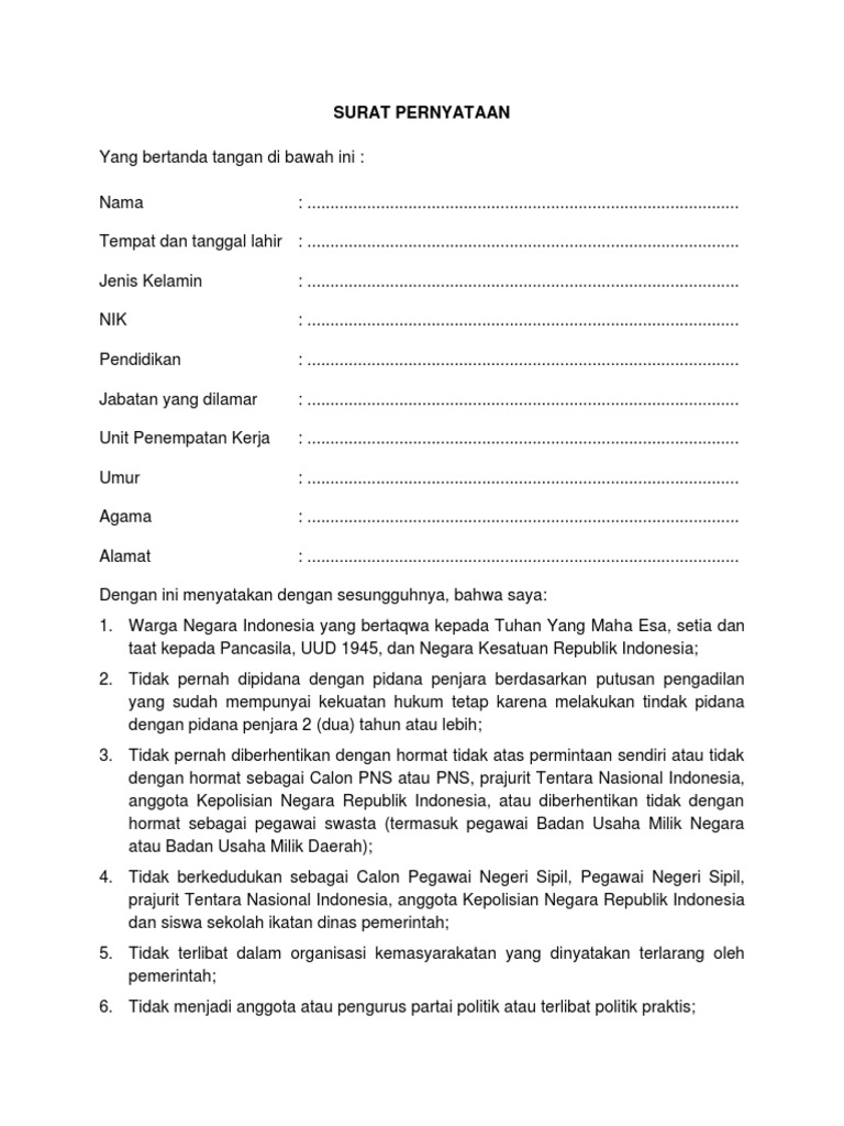 Surat Pernyataan Untuk Kemenhub | PDF