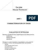 Unit 1 Characterisation of Crude: HE Etroleum Echnology