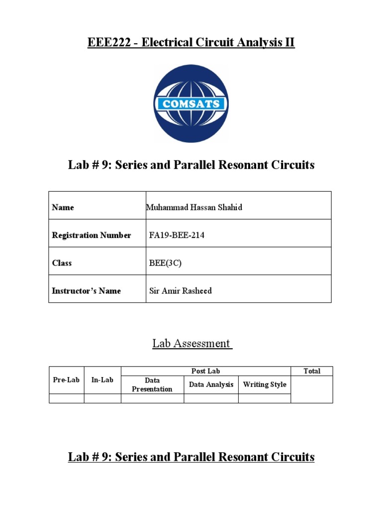 EEE222 Electrical Circuit Analysis II Lab Assessment PDF