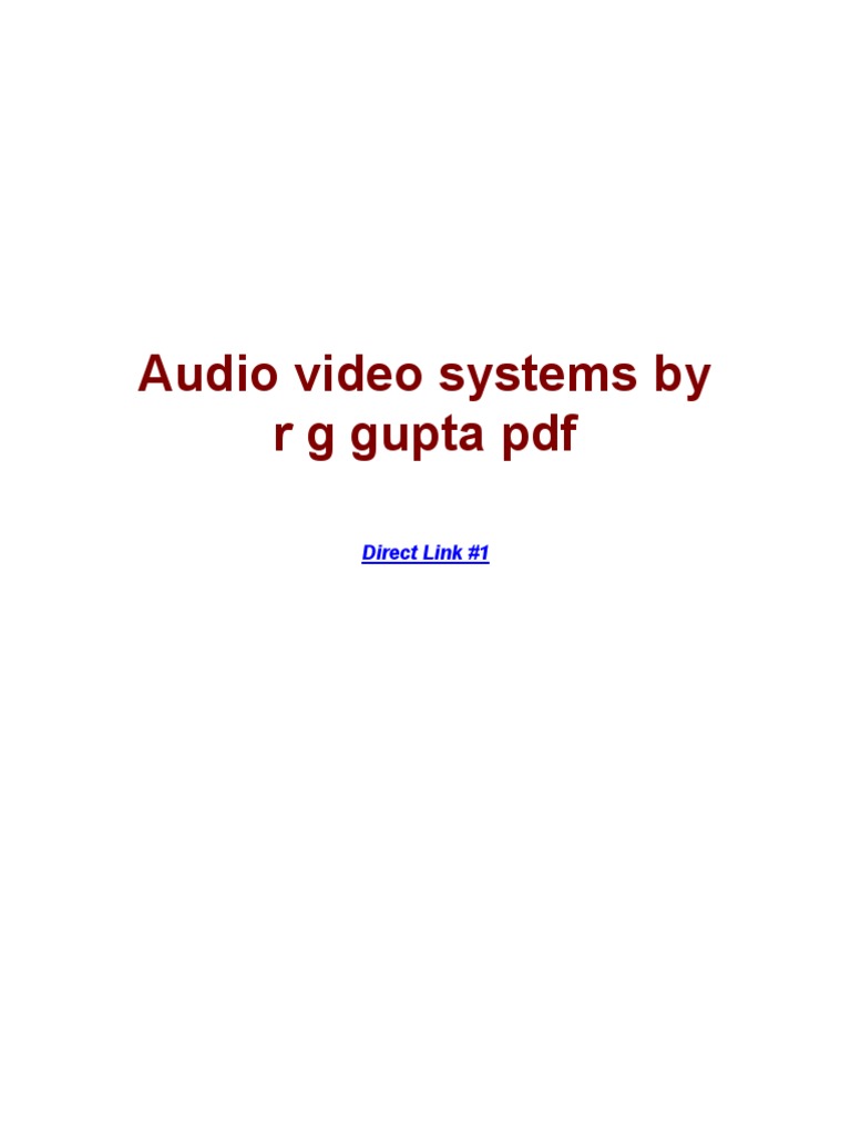 Audio Video Systems by R G Gupta PDF Direct Link 1 PDF Microsoft