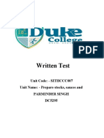 Written Test: Unit Code: - SITHCCC007 Unit Name: - Prepare Stocks, Sauces and Parminder Singh DC5295