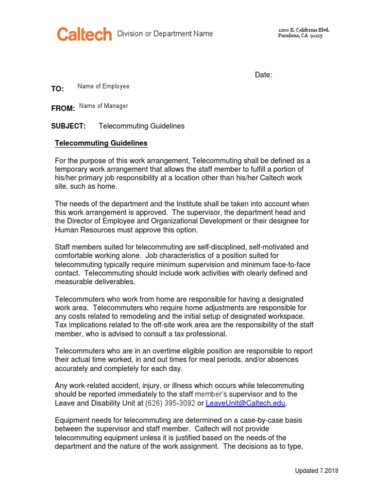 Caltech Telecommuting Guidelines | PDF | Telecommuting | Economies