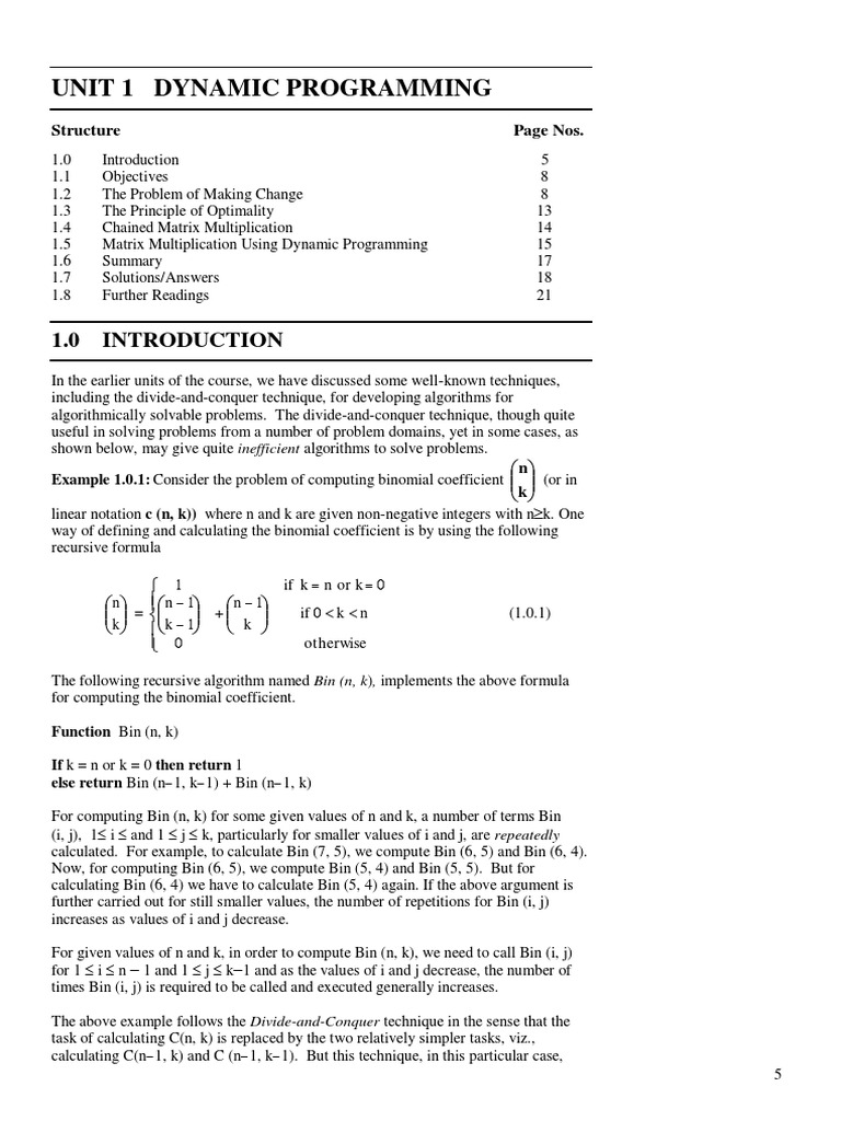 Unit 1 Dynamic Programming: Structure Page Nos | PDF | Dynamic ...