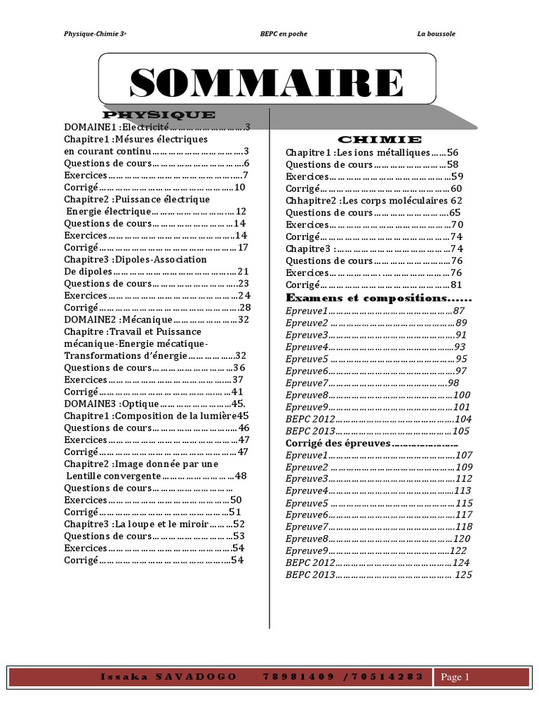 Toutes Les Formules De Physique Chimie 3eme Pdf Boussole PC 3ème | PDF | Tension électrique | Puissance (physique)
