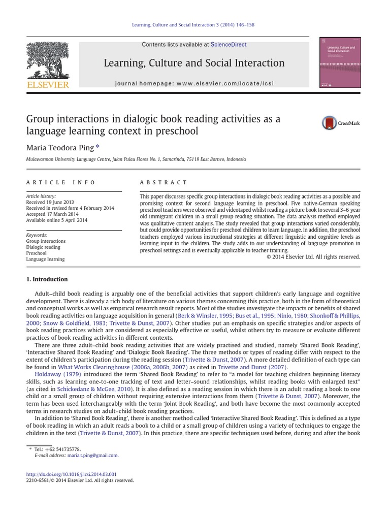 Group Interactions in Dialogic Book Reading Activities As A Language ...