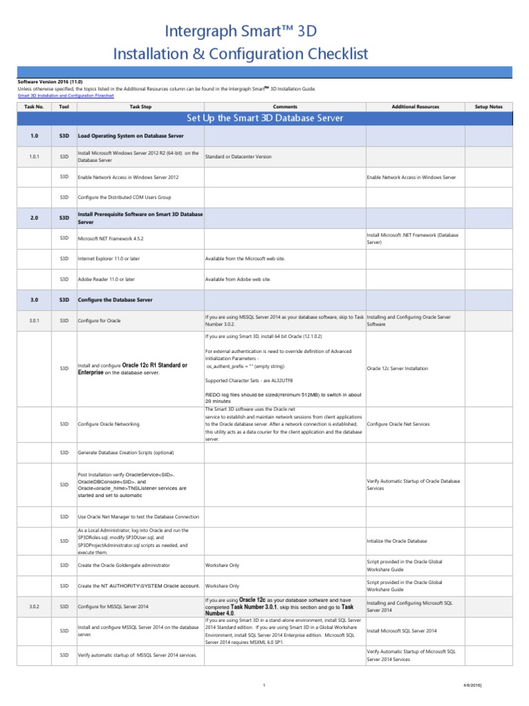 Intergraph Smart™ 3D Installation & Configuration Checklist | PDF ...