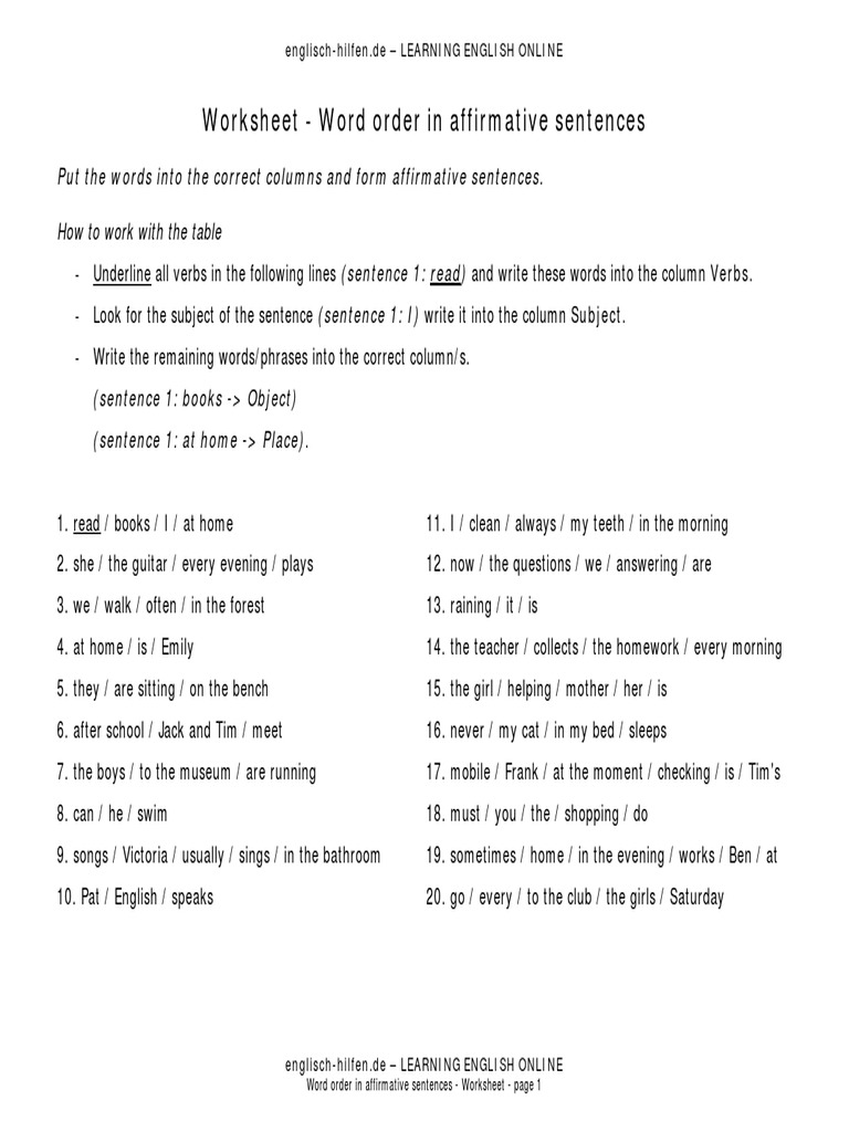 Worksheet Word Order Sentences1 En Pdf