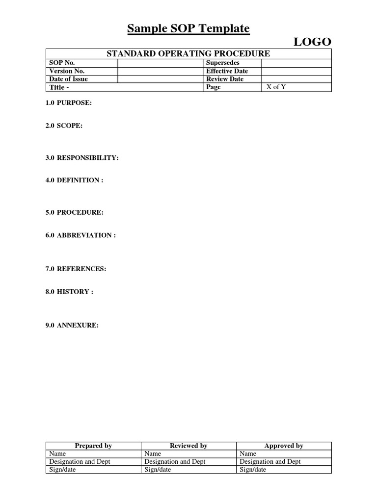 Sample SOP Template PDF PDF