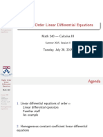 Higher Order Linear Differential Equations: Math 240 - Calculus III