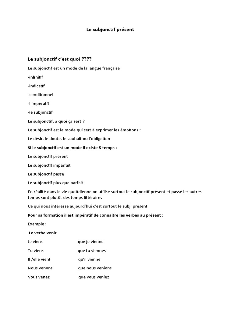 A Quoi Sert Le Subjonctif En Espagnol Le Subjonctif Present | PDF | Verbe | Relations syntaxiques