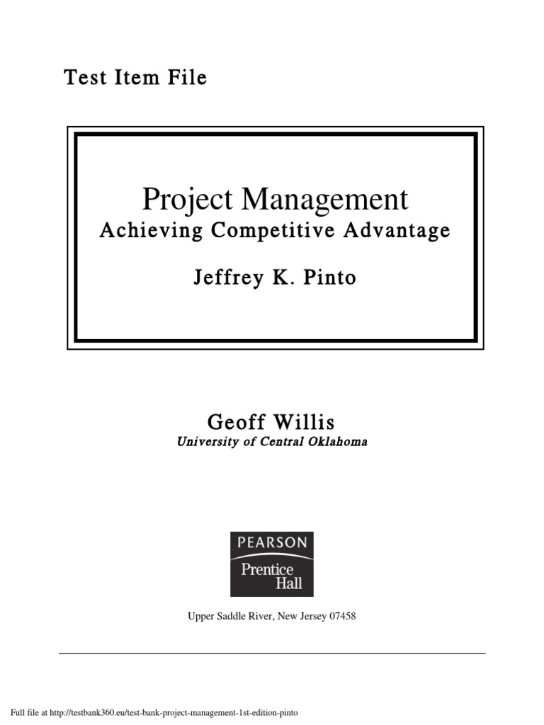 Test Bank Project Management 1st Edition Pinto PDF | PDF | Project  Management | Benchmarking