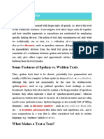 Text Linguistics: Some Features of Spoken vs. Written Texts