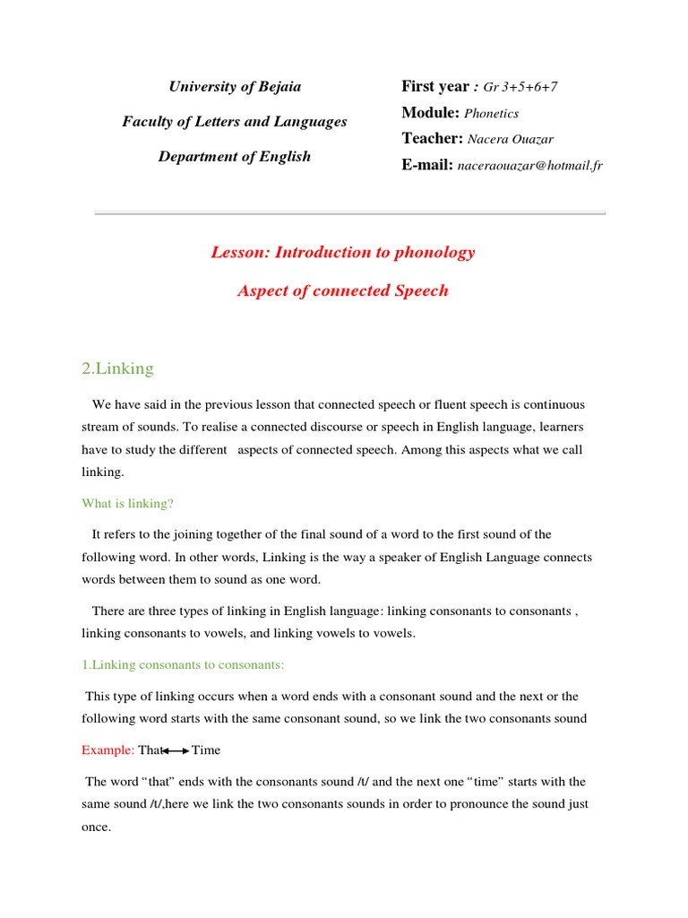 Understanding Linking in English Phonology | PDF | Consonant | Vowel