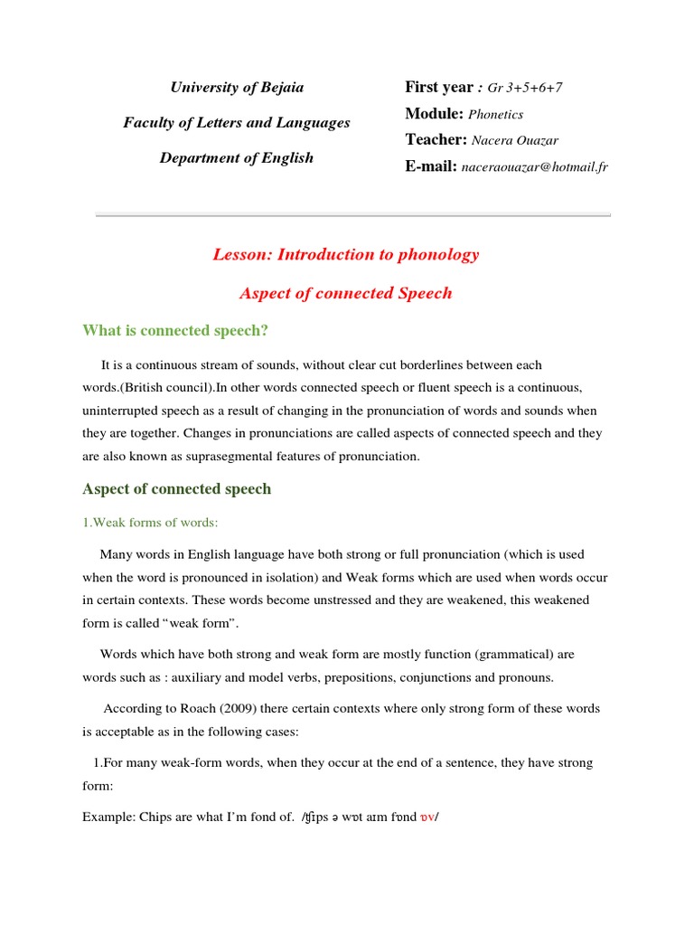 Understanding Connected Speech in English | PDF | Word | Stress ...