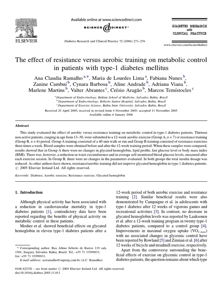 The Effect of Resistance Versus Aerobic | PDF | Diabetes Management ...