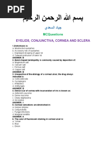 Eyelids, Conjunctiva, Cornea and Sclera: Mcquestions