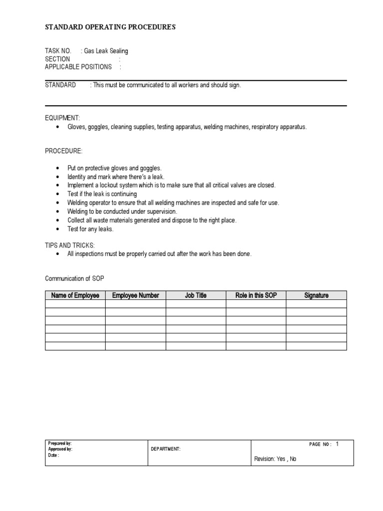 SOP For Gas Sealing | PDF