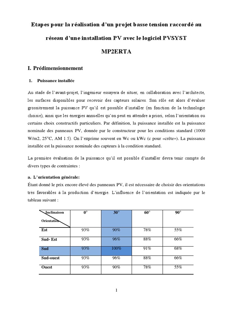 Installation PV Avec PVSYST Guide Pratique PDF Puissance 