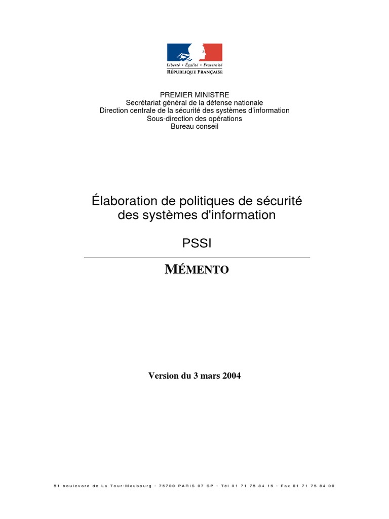 Pssi Memento 2004 03 03 | PDF | Sécurité des systèmes d'information ...