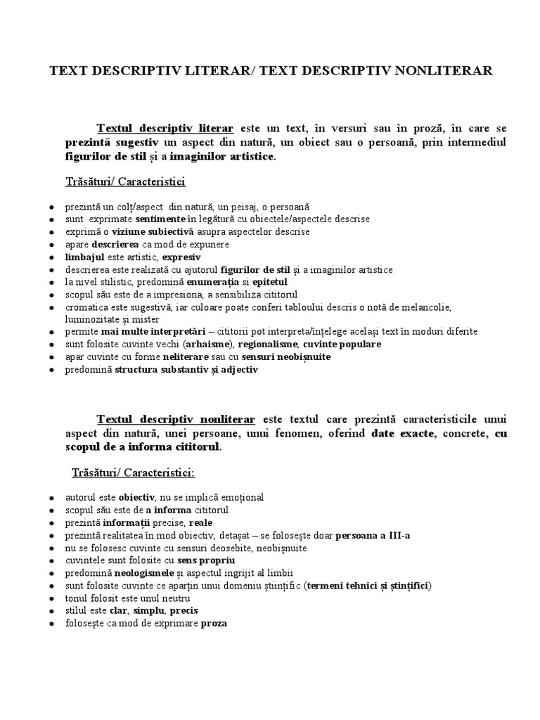 Text Descriptiv Literar | PDF