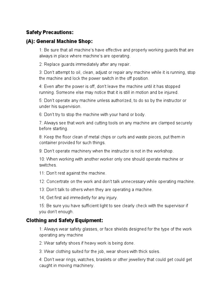 Machine Shop Safety PDF Clothing Machines