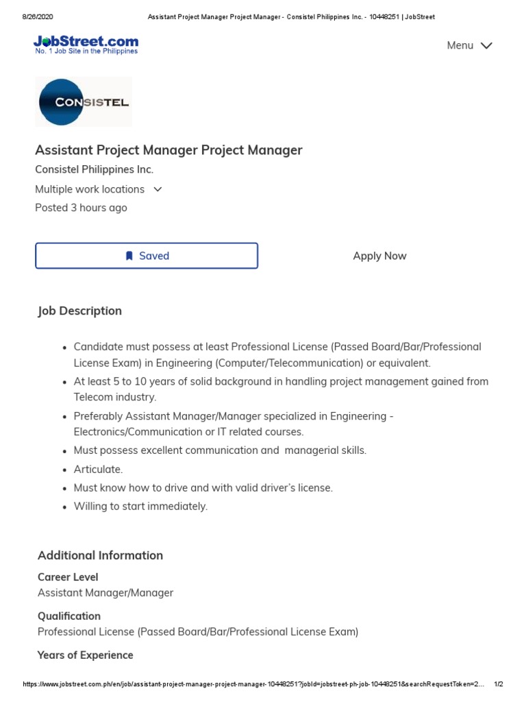 Assistant Project Manager Project Manager - Consistel Philippines Inc ...