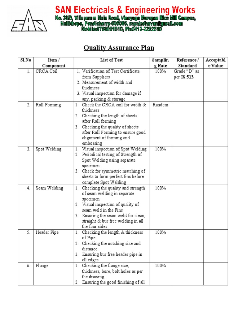 Quality Assurance Plan for Radiator Production | PDF | Pipe (Fluid ...