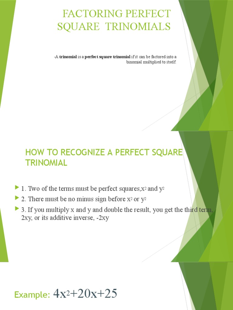 Factoring Perfect Square Trinomials | PDF