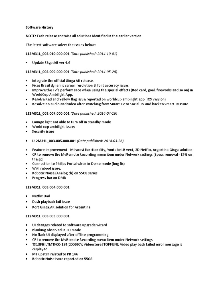Software Release History and Updates | PDF | Information And ...