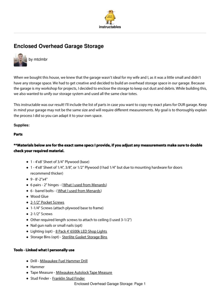 Enclosed Overhead Garage Storage: Instructables, PDF, Garage  (Residential)