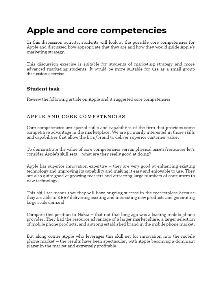 Apple’s Core Competencies in Marketing Strategy | PDF | Competence ...