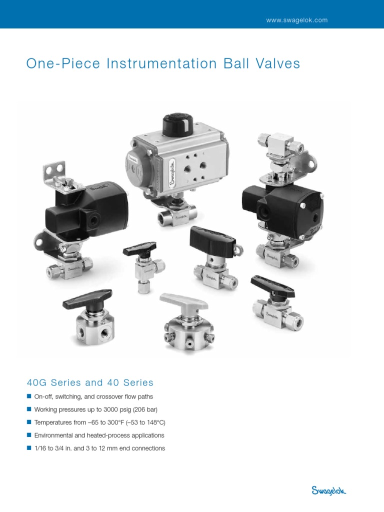 Brass 1-Piece 40 Series Ball Valve, 1.4 Cv, 1/4 in. Swagelok Tube Fitting, One-Piece Instrumentation Ball Valves, 40G and 40 Series, Ball and  Quarter-Turn Plug Valves, Valves, All Products