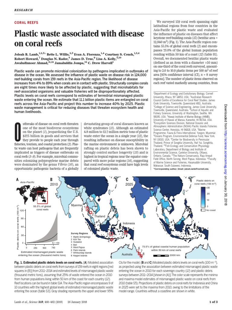 Plastic Waste Associated With Disease On Coral Reefs | PDF | Coral Reef ...