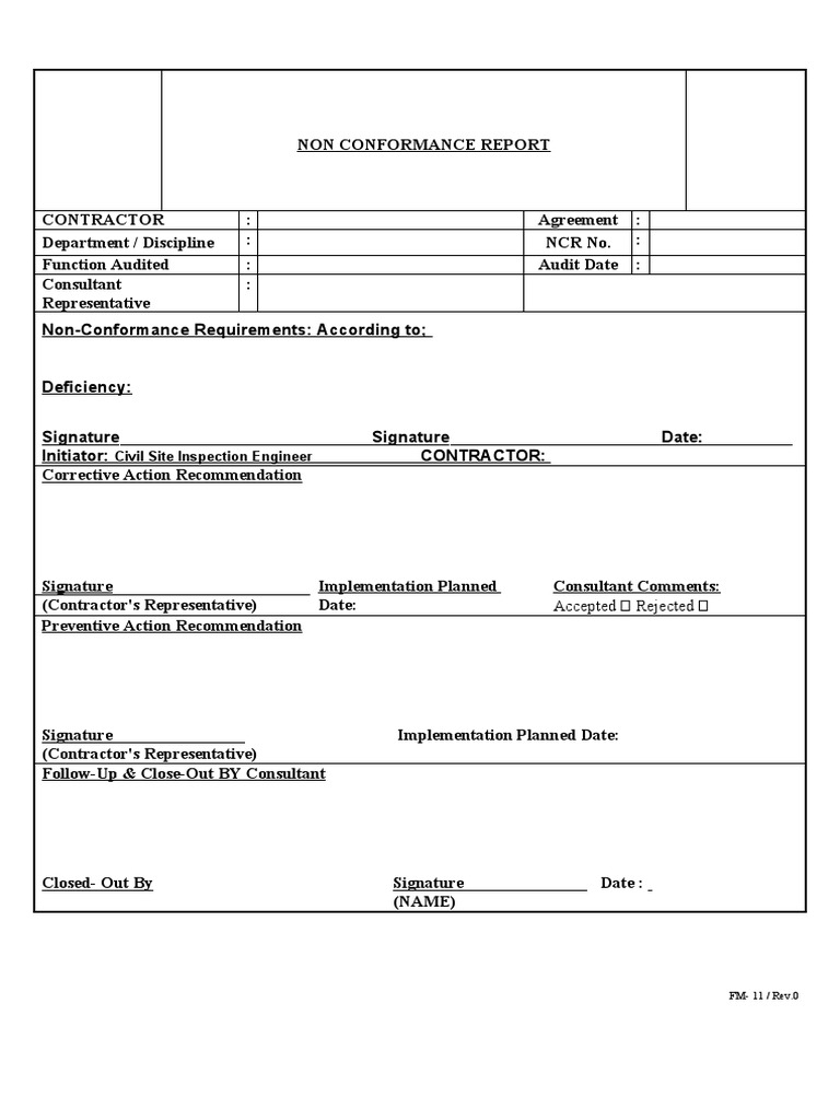 Construction Non-Conformance Report Template | PDF