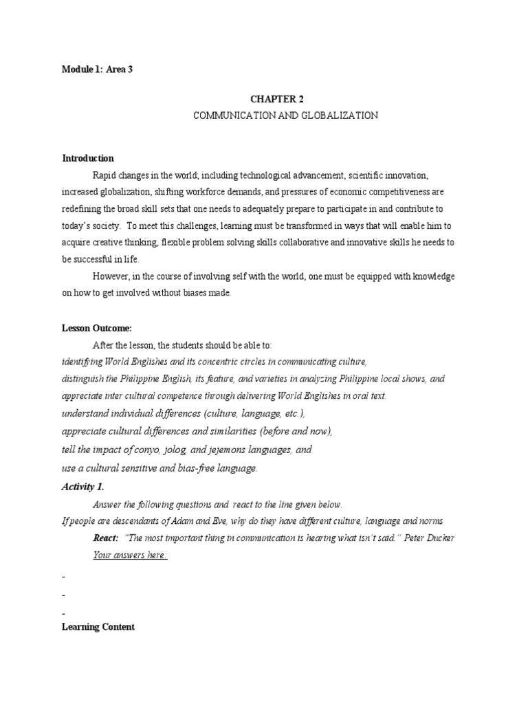 Module 1: Area 3: Activity 1 | PDF | English Language | Conversation