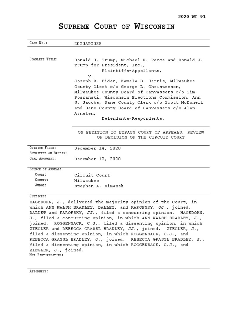 Wisconsin Supreme Court Decision PDF Laches (Equity) Elections