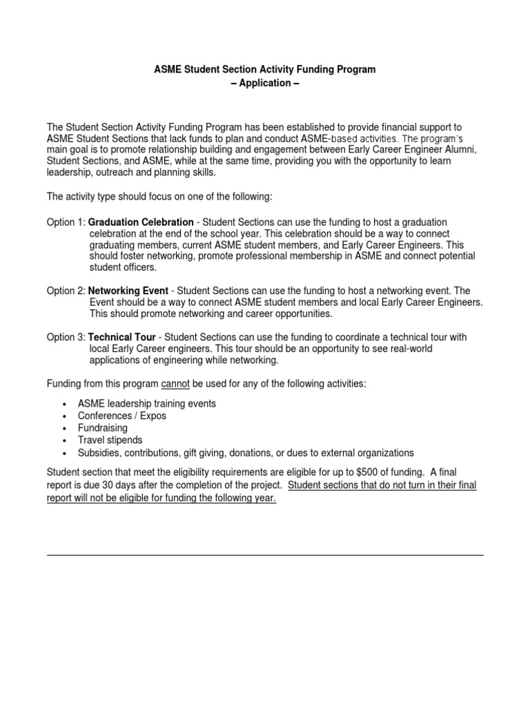 Student Section Activity Funding Program Application | PDF ...