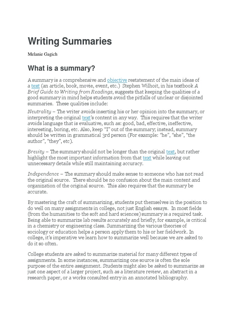 Writing Summaries: What Is A Summary? | PDF | Perception ...