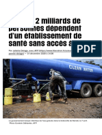 Près de 2 milliards de personnes dépendent d'un établissement de santé sans accès à l'eau - Libérati