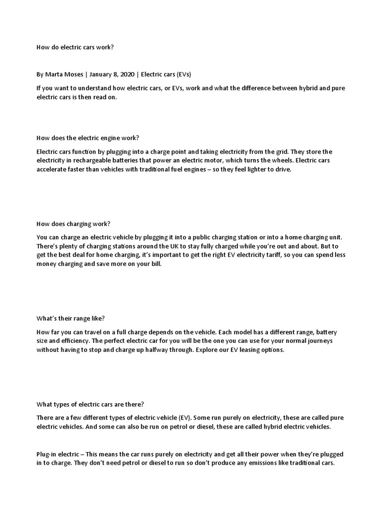 How Electric Cars Work PDF Electric Vehicle Electric Car