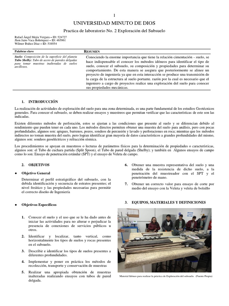 Lab No 2 Exploración Del Subsuelo Pdf Fundación Ingeniería Suelo