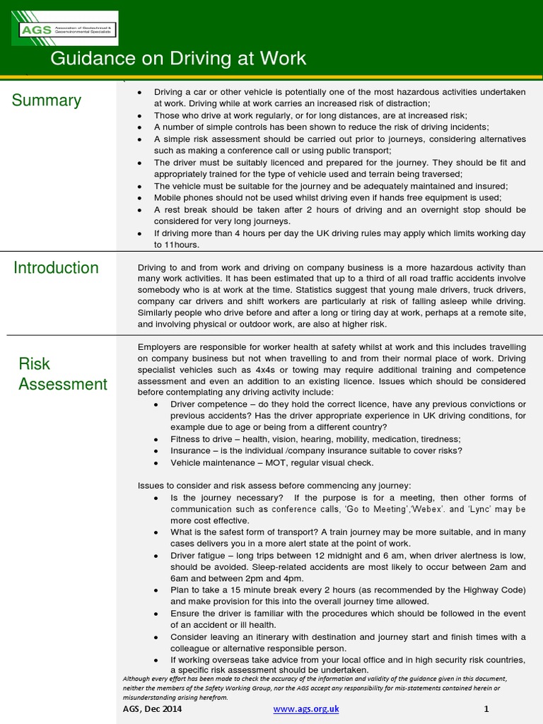 Driving Safety Guidelines for Work | PDF | Traffic Collision | Risk
